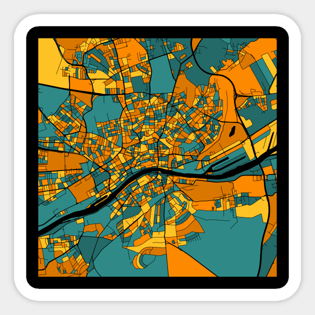 Frankfurt Map Pattern in Orange & Teal Sticker by PatternMaps